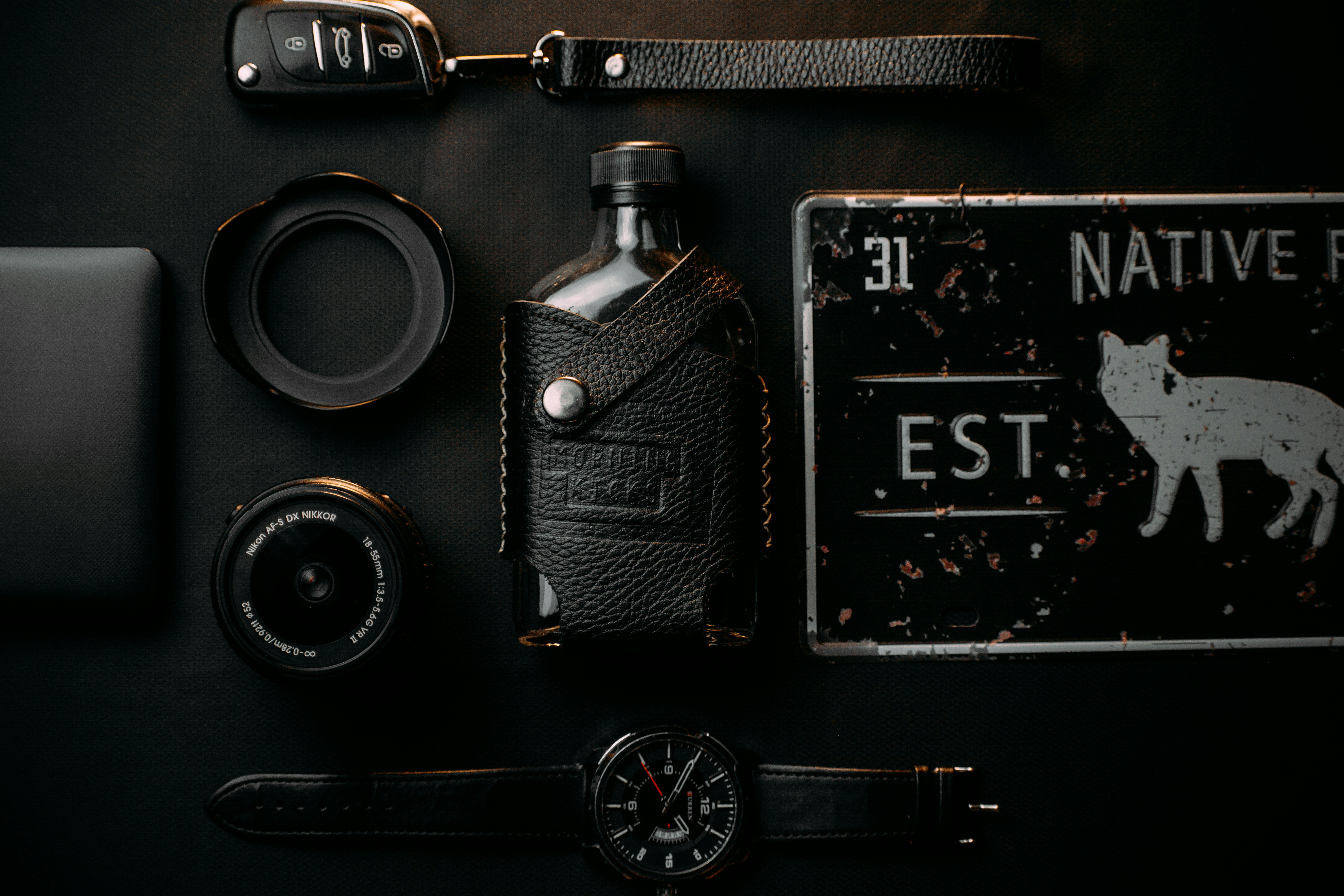 black camera on black textile