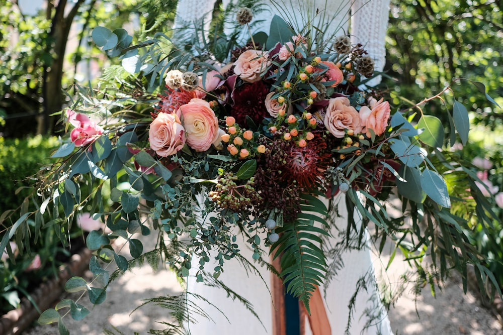 pink and green flower bouquet