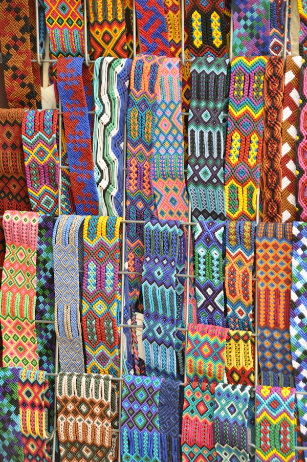 Blue, red and yellow woven Kente textile