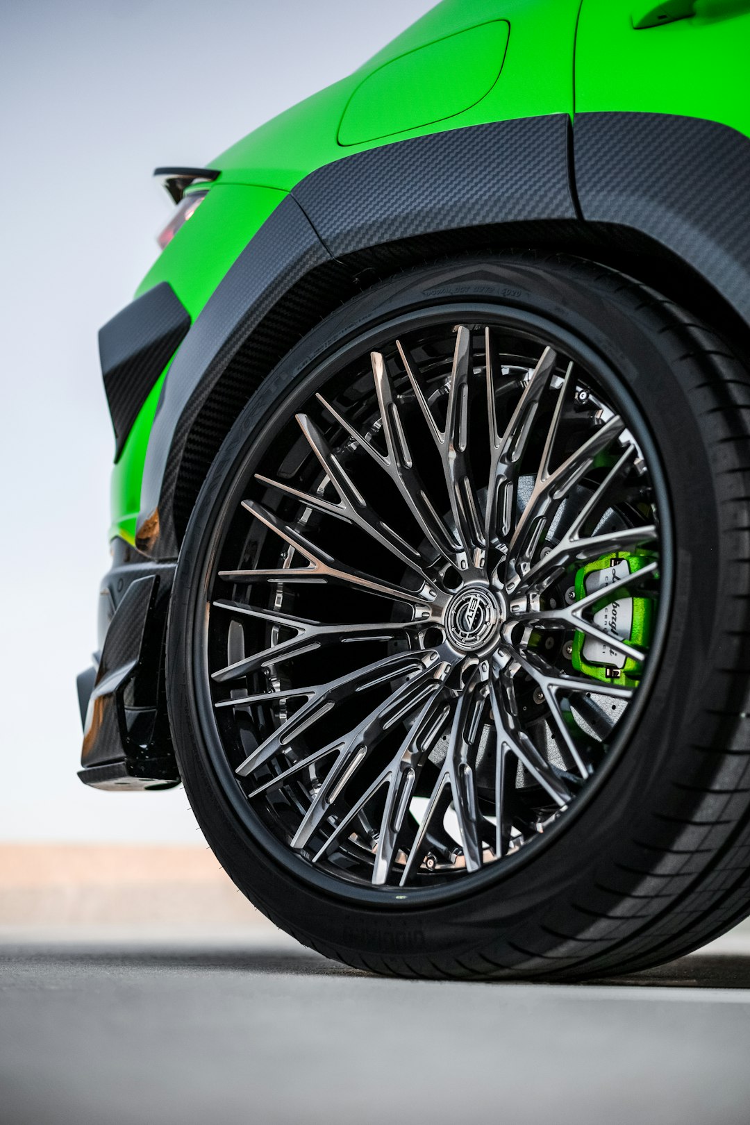 black and green multi spoke wheel