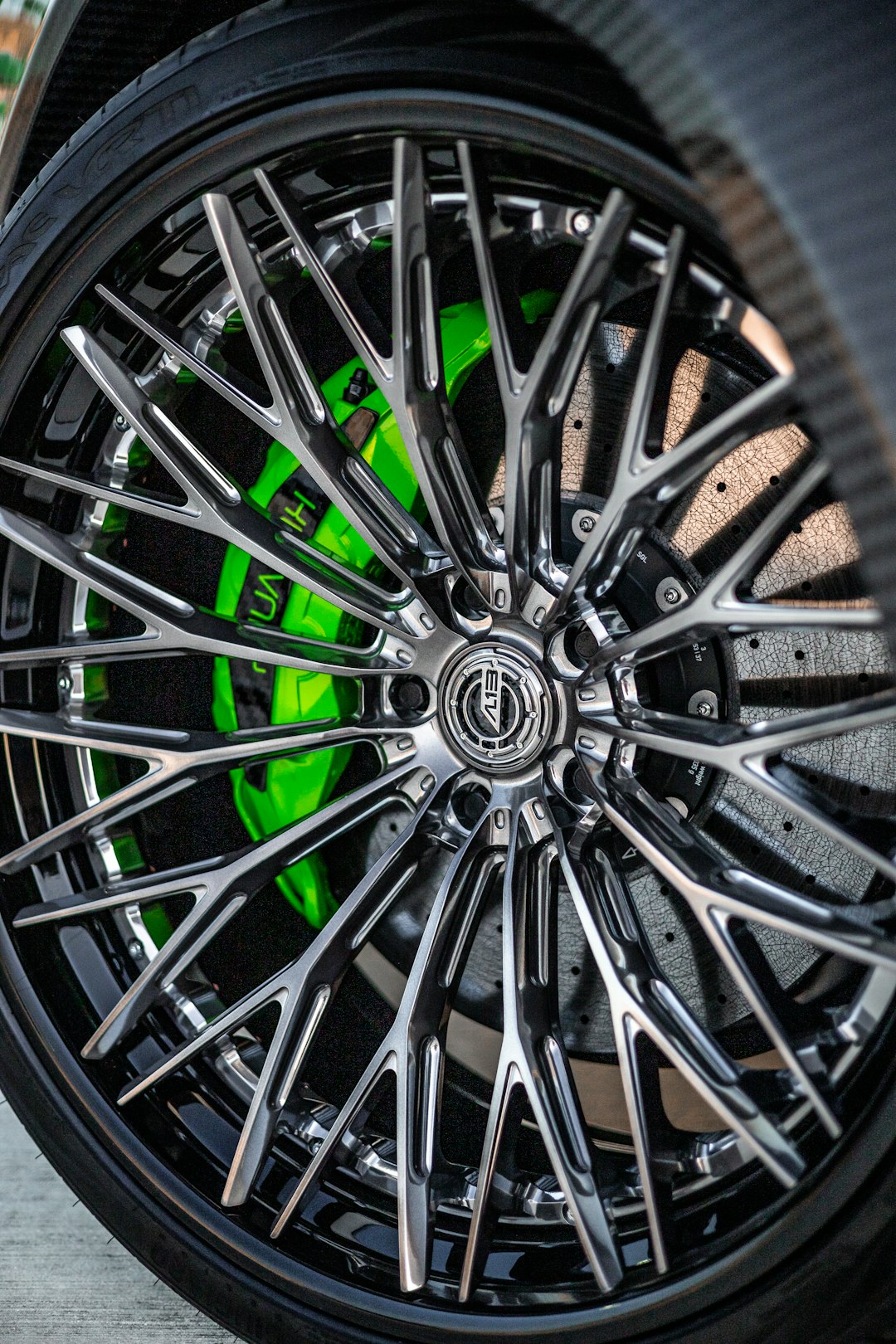 chrome multi spoke wheel with tire