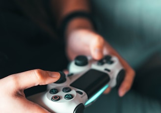 person holding gray game controller