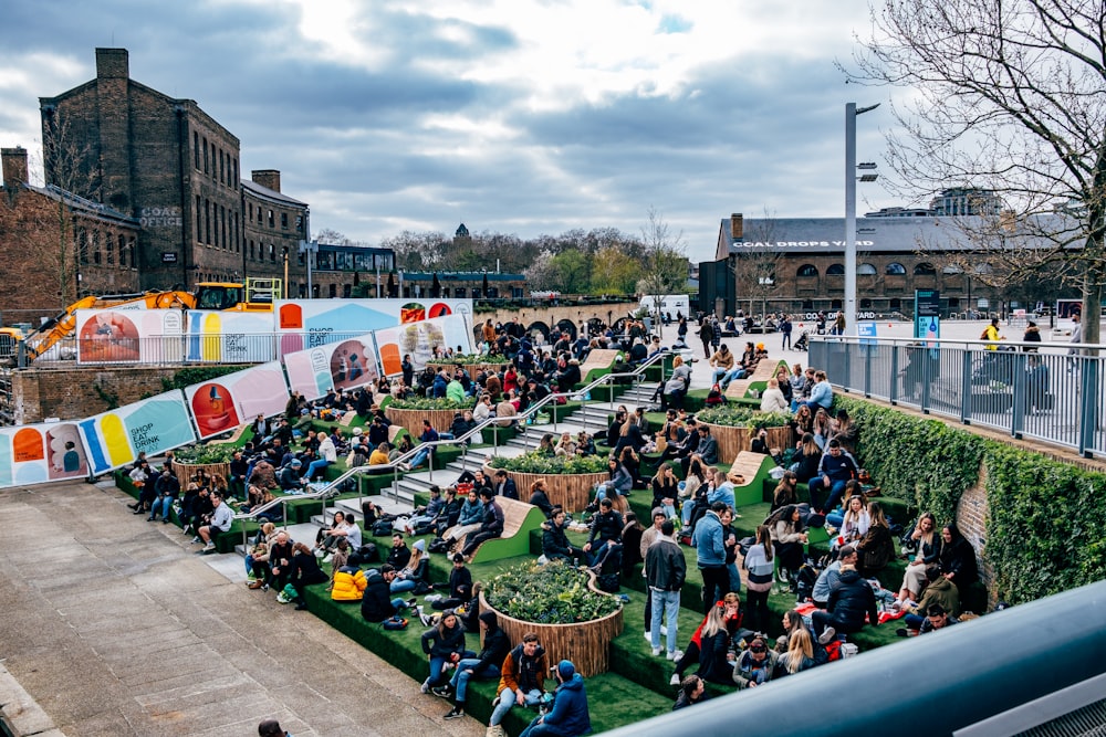 people sitting on green grass field during daytime