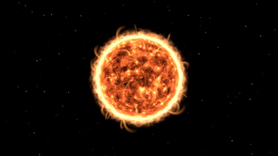 A stylized meteor with sunglasses blazing across a vibrant orange and red sky.