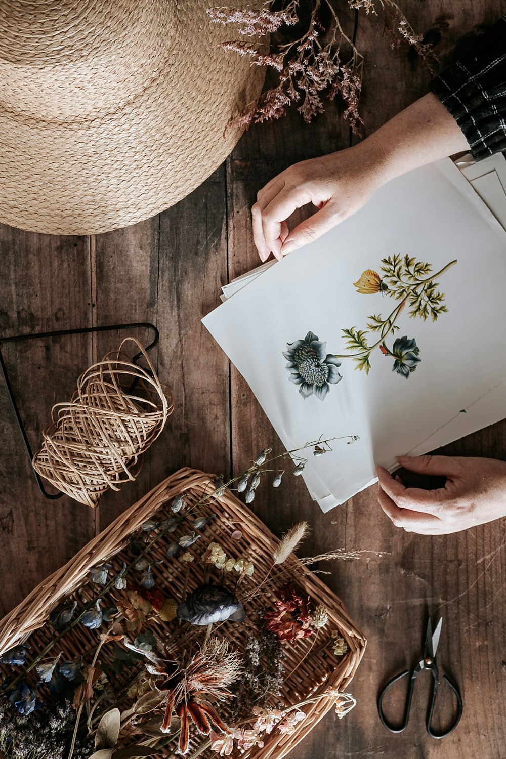 person holding white and green floral paper