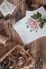 white paper on brown woven basket
