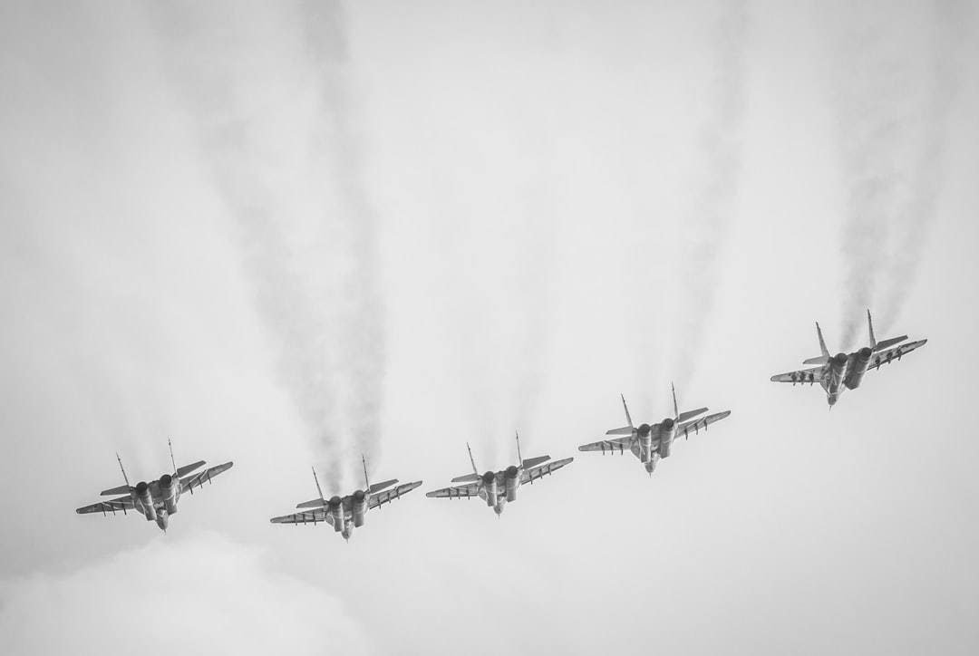four fighter planes in mid air, Aerobatic flight team