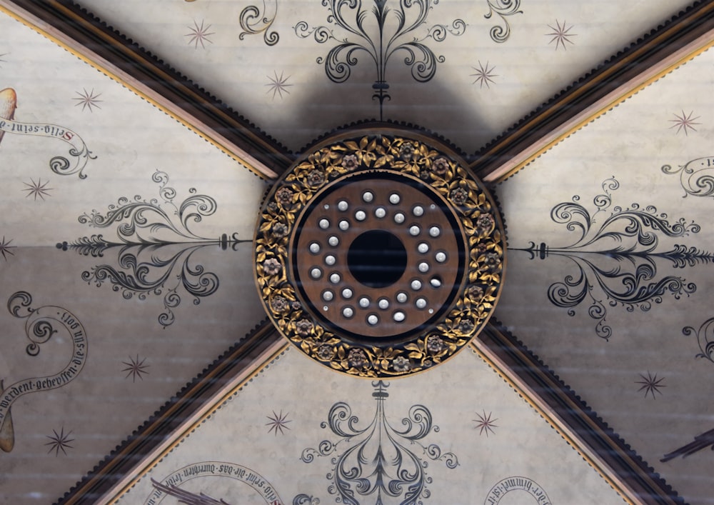 white and brown floral ceiling