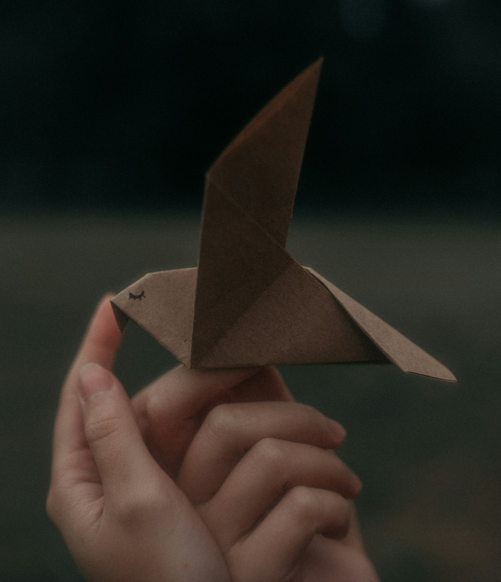 person holding brown paper plane