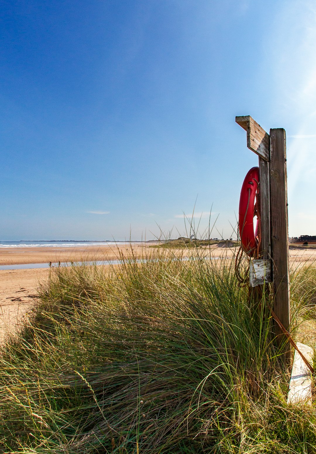 red and white wooden post on brown field under blue sky during daytime