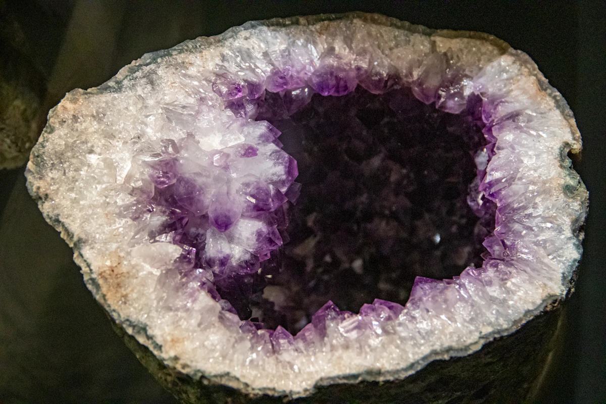 The glittering interior of a large geode