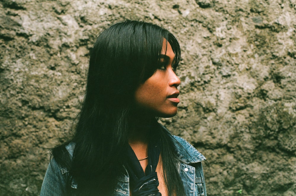 woman in black leather jacket