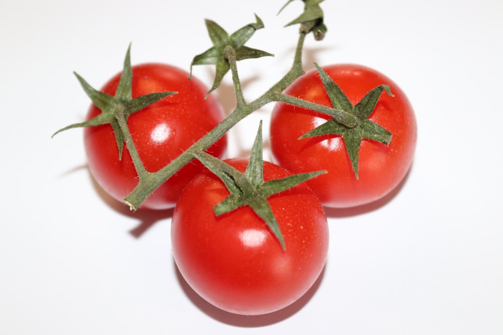 red tomato on white surface