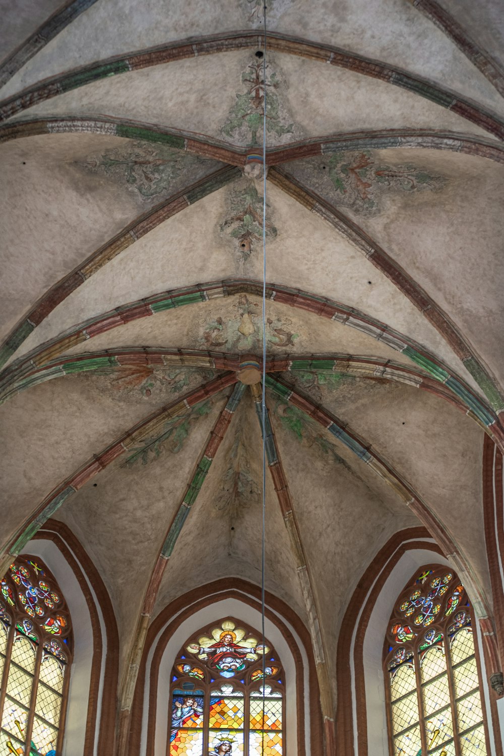 white blue and red floral ceiling