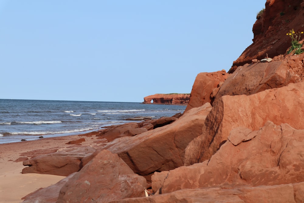 brown rock formation near body of water during daytime