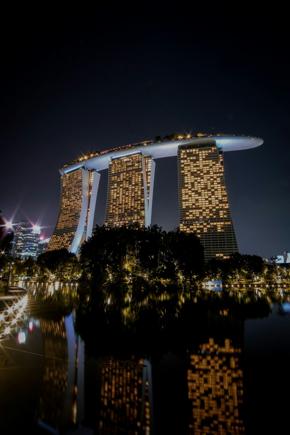 white and black concrete building during night time