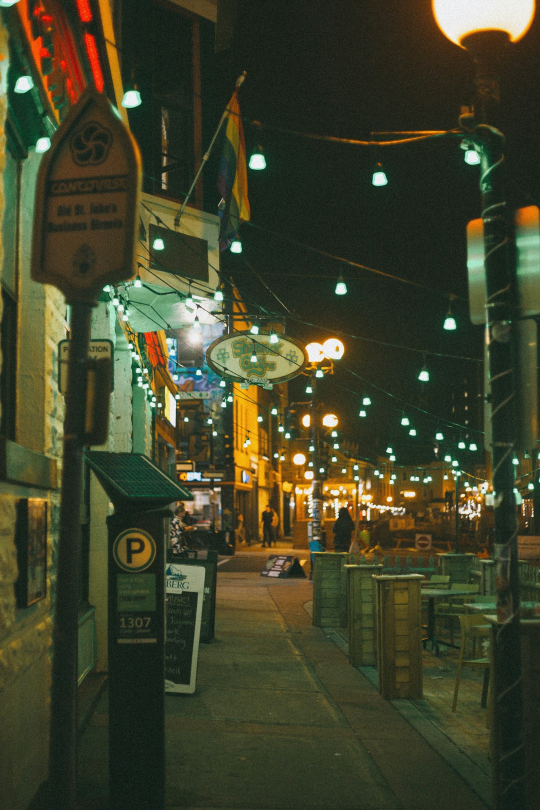 people walking on street during night time