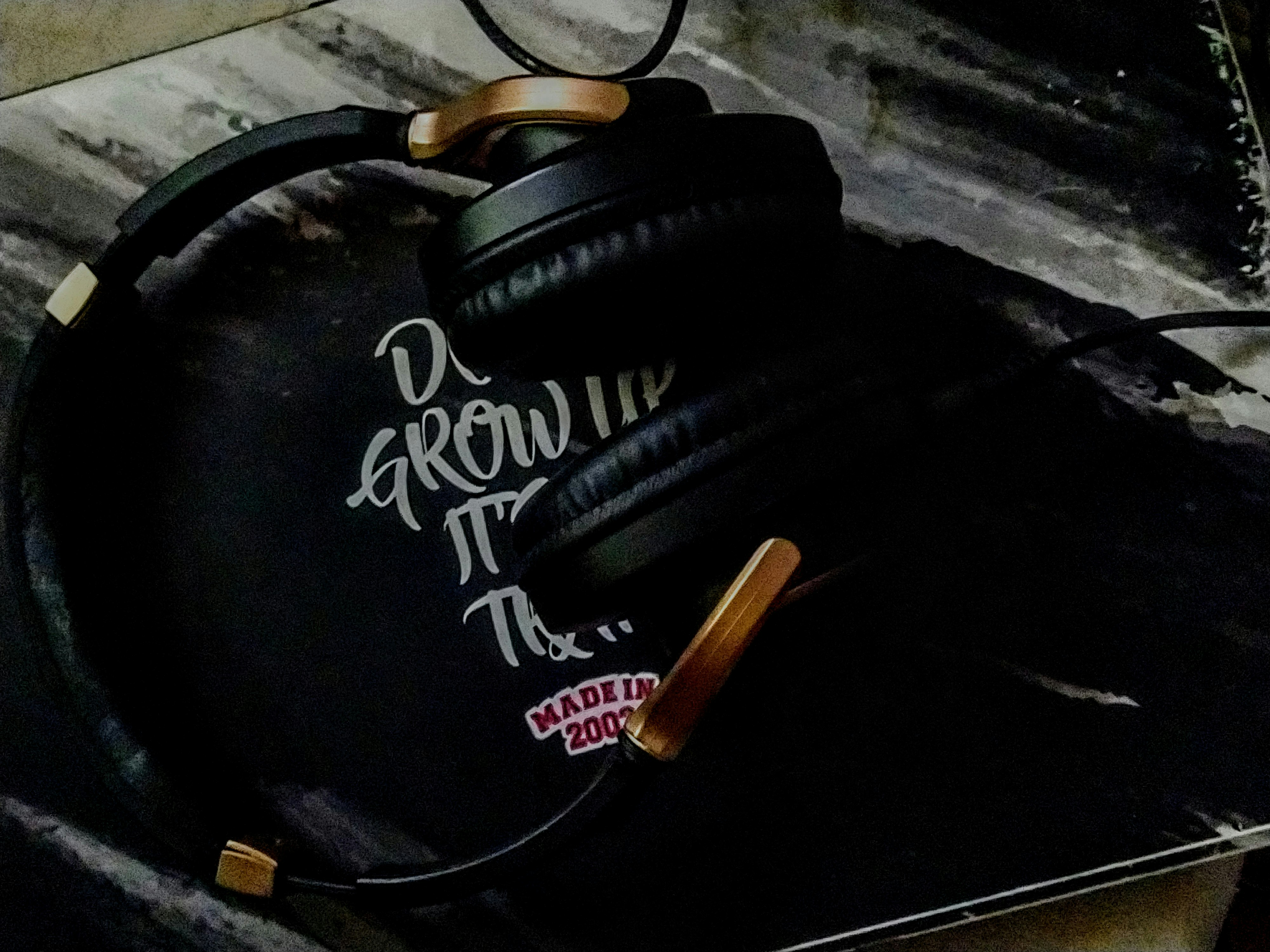 black and brown corded headphones