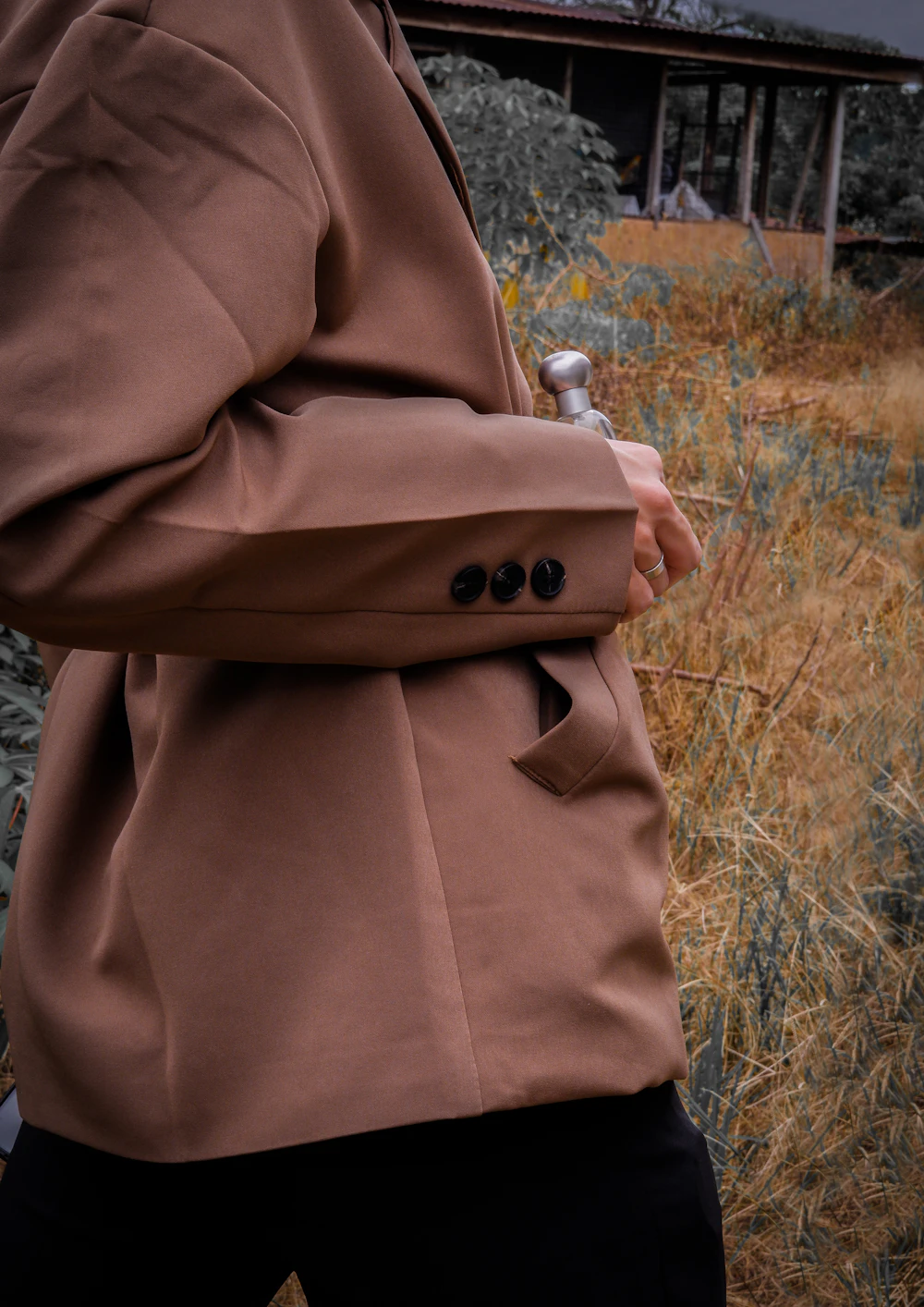 Camel oversized blazer sleeve detail