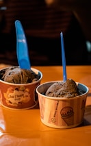 brown and white ice cream cup