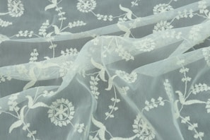 Beautiful embroidered fabric showcasing delicate floral patterns.