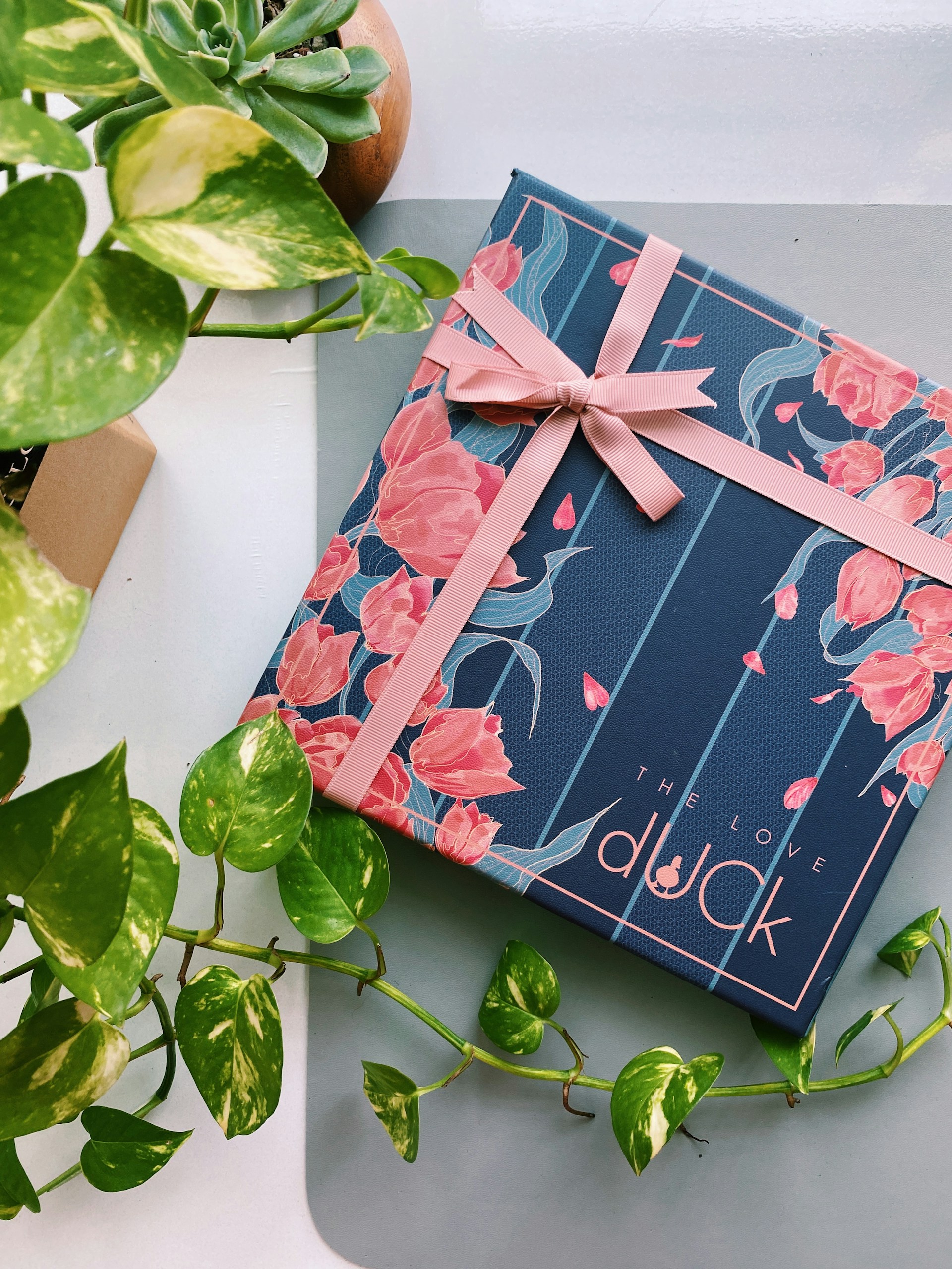 blue and white floral gift box