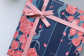 blue and pink floral gift box