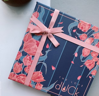 blue and pink floral gift box