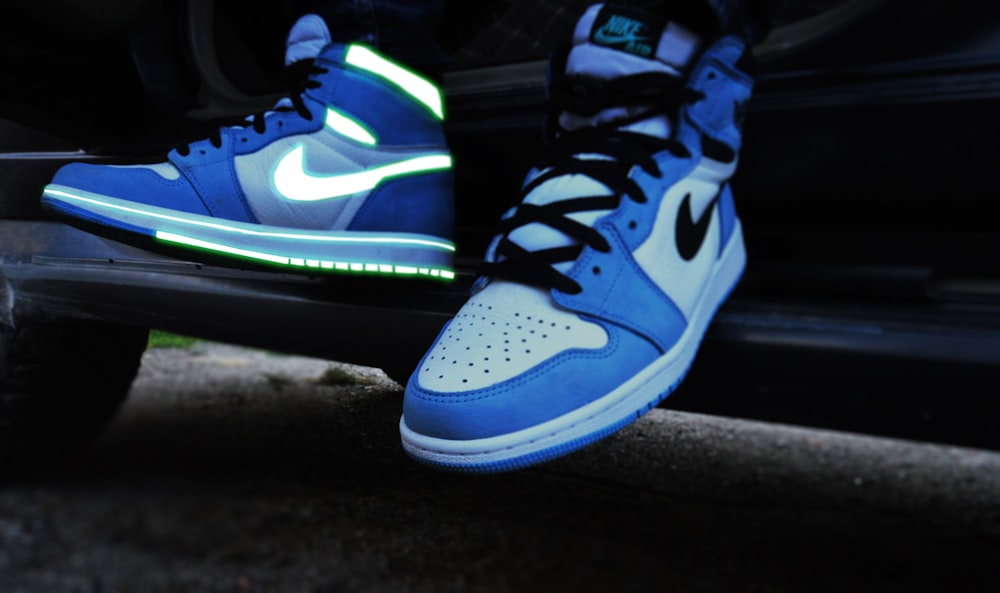 blue and white nike high top sneakers