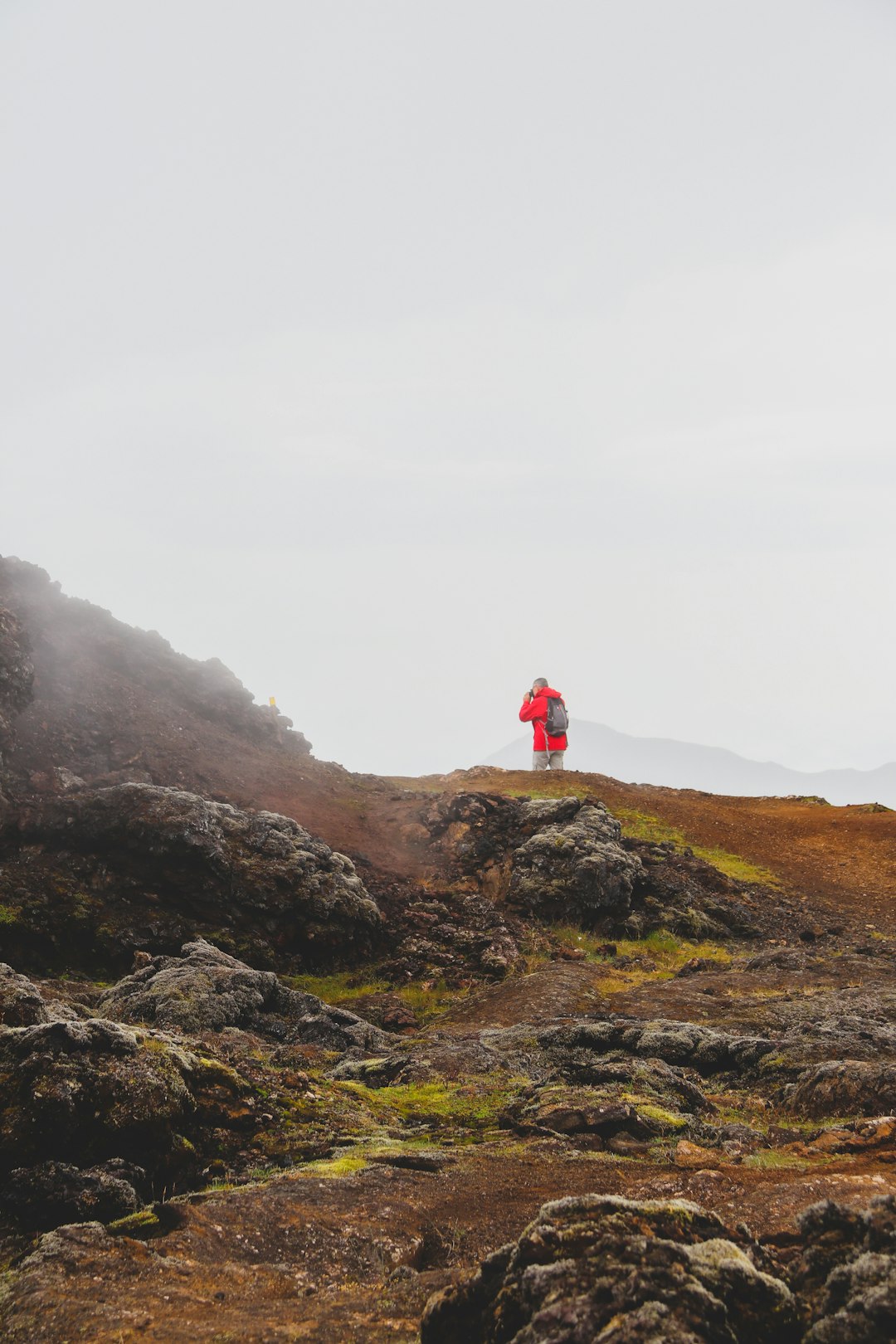 person in red jacket standing on brown rock mountain during daytime