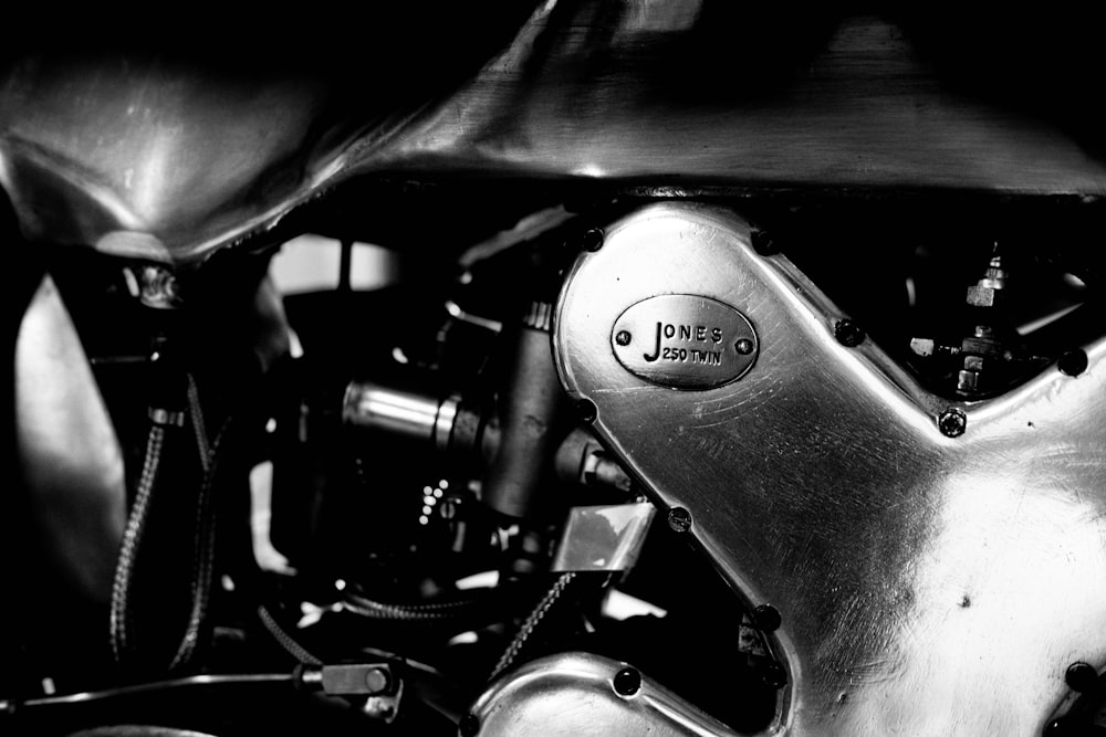 grayscale photo of motorcycle engine