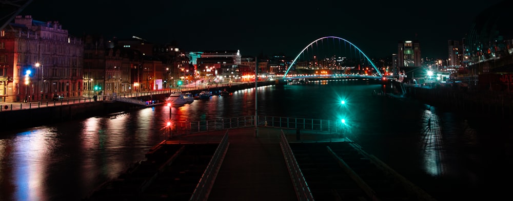 city skyline during night time