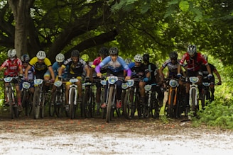 group of people riding bicycles