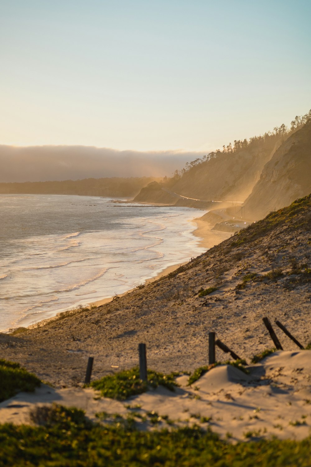 brown wooden fence on seashore during daytime