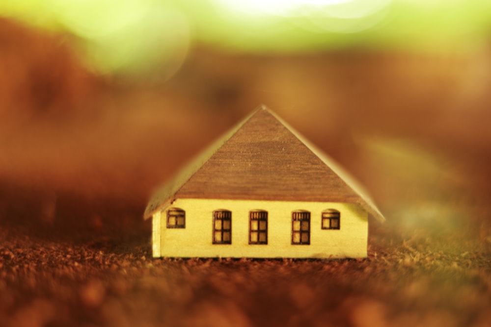 brown wooden house miniature on brown soil