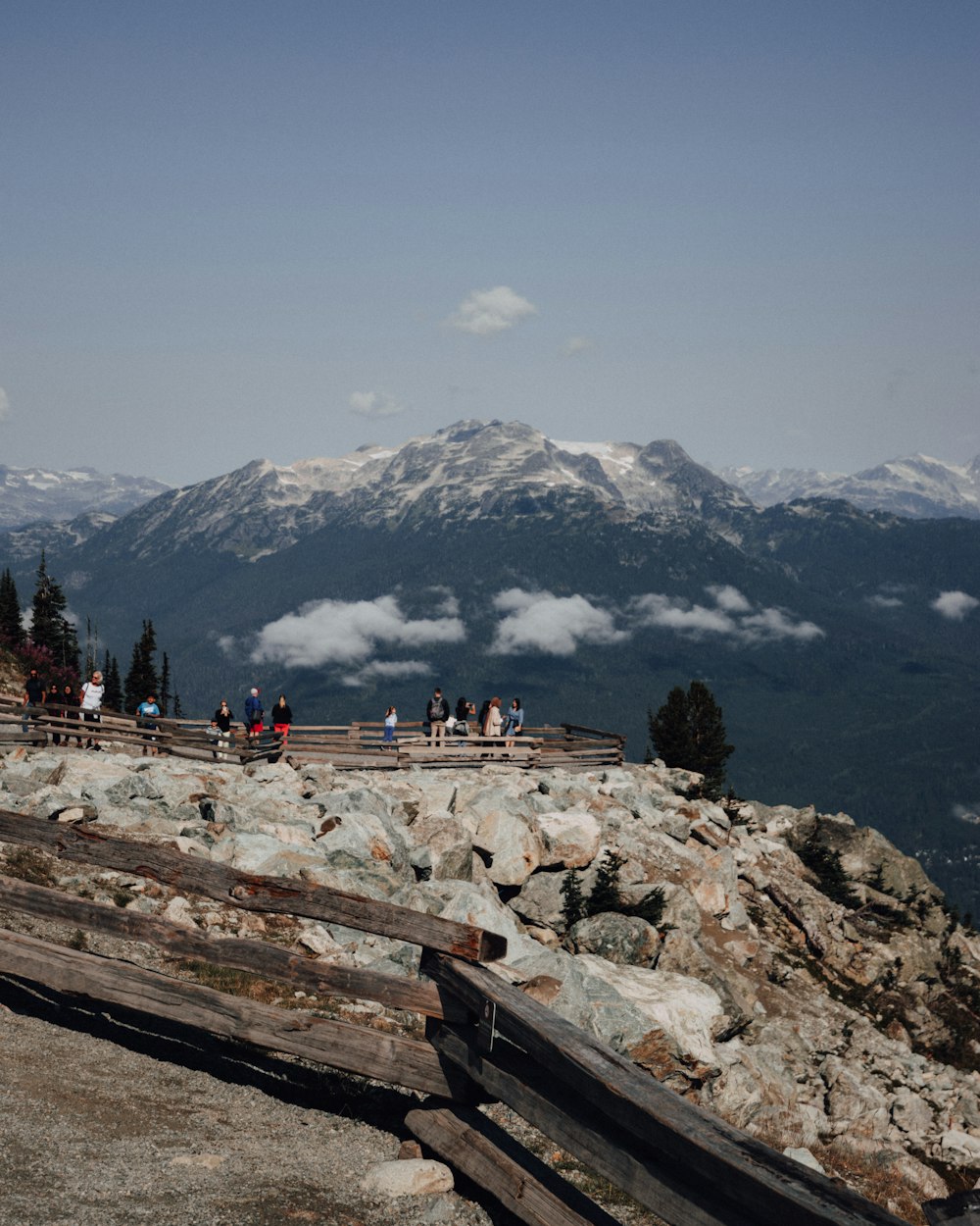 people standing on brown wooden dock near mountains during daytime