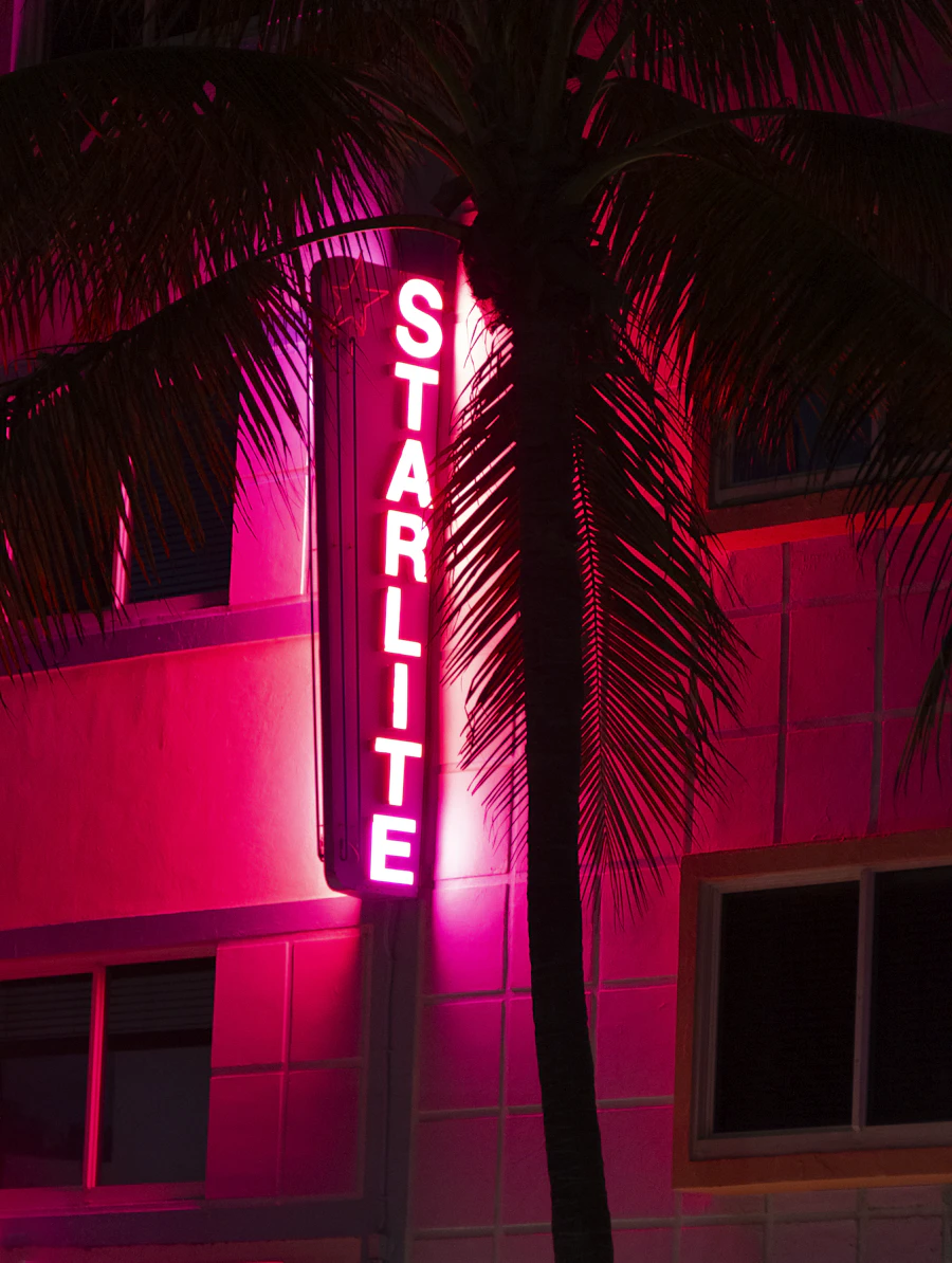 Neon sign glowing at night