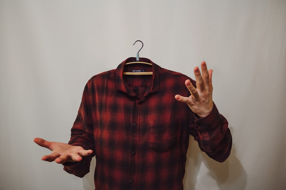 red and black plaid dress shirt