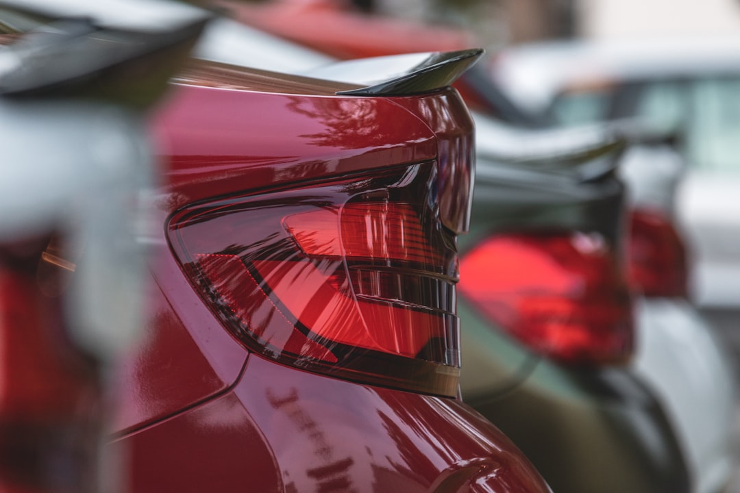 red car in tilt shift lens