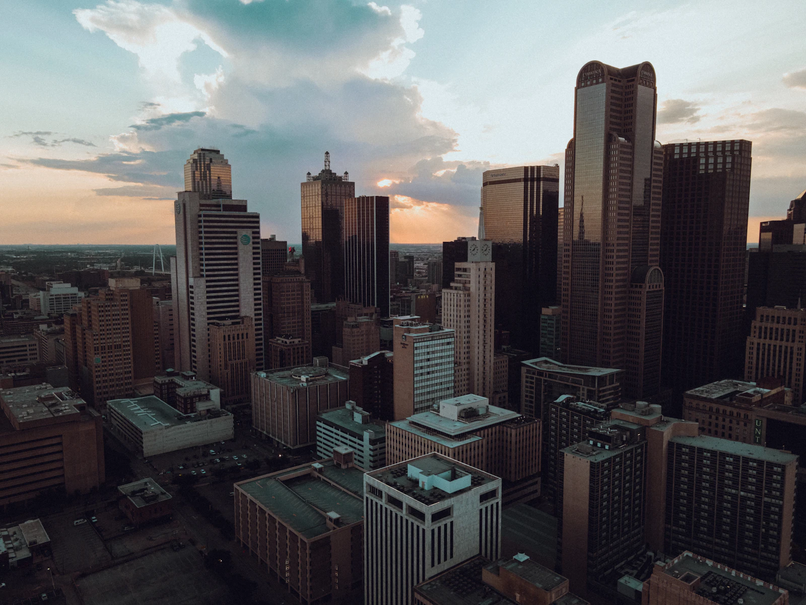 Downtown Dallas skyline at sunset
