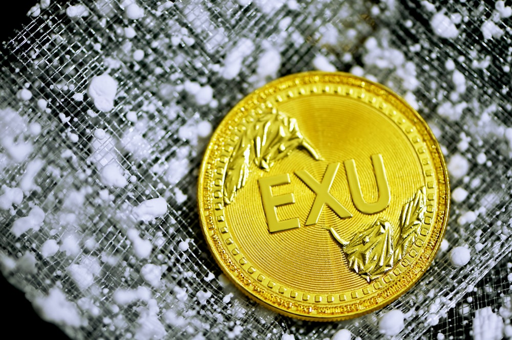 a gold coin sitting on top of a piece of cloth