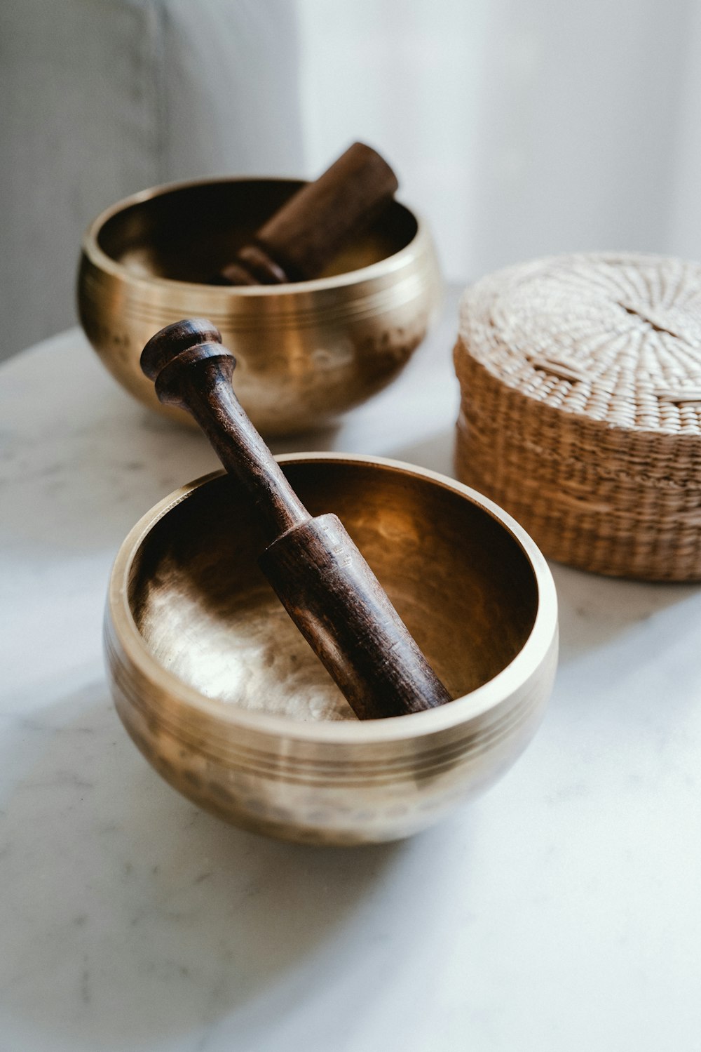 brown wooden mortar and pestle