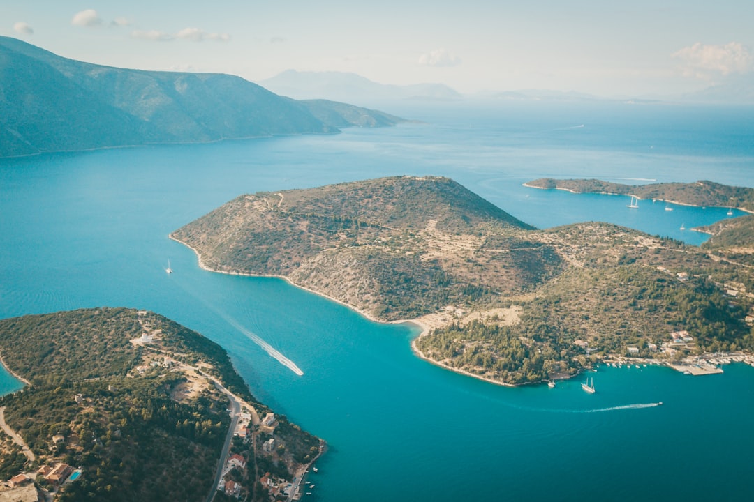 aerial view of green and brown island