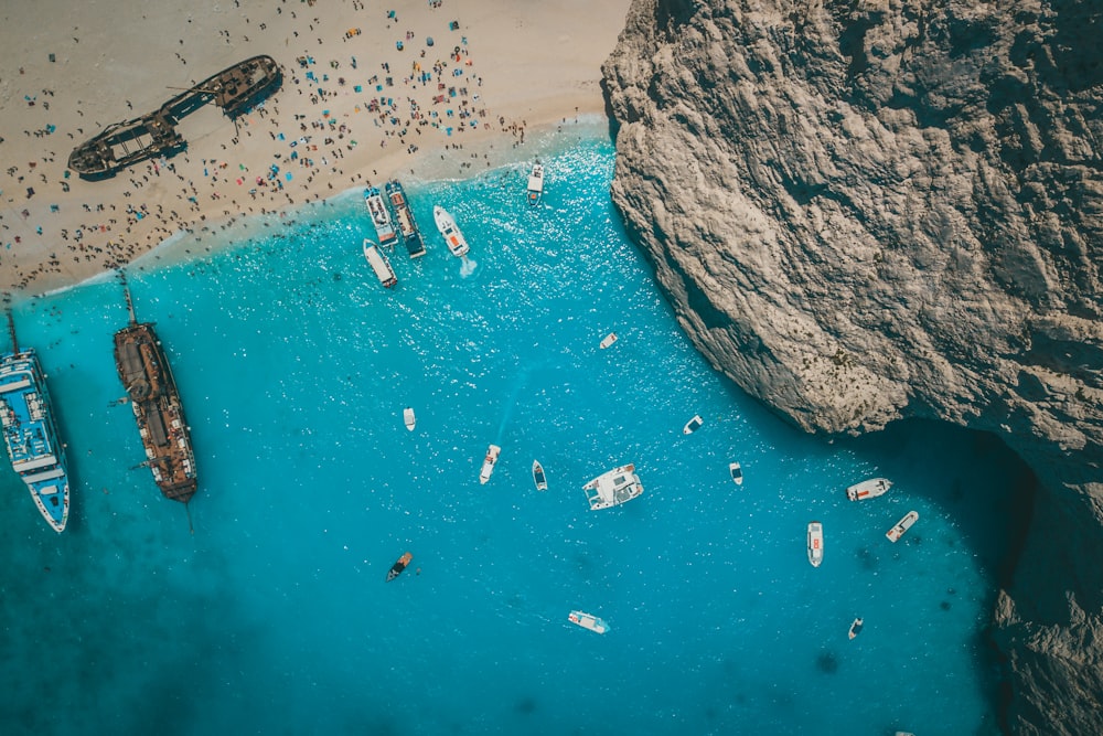 aerial view of boats on sea during daytime