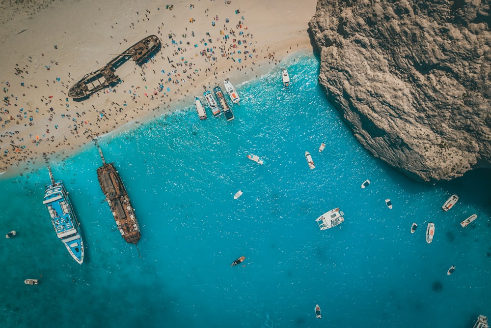 aerial view of boats on sea during daytime