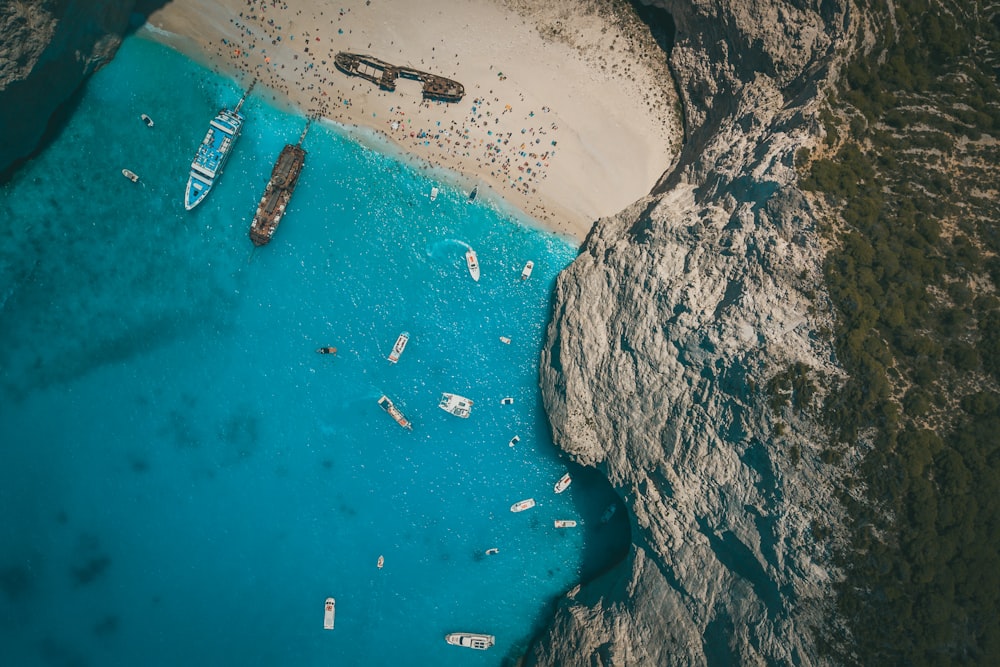 aerial view of boats on sea during daytime