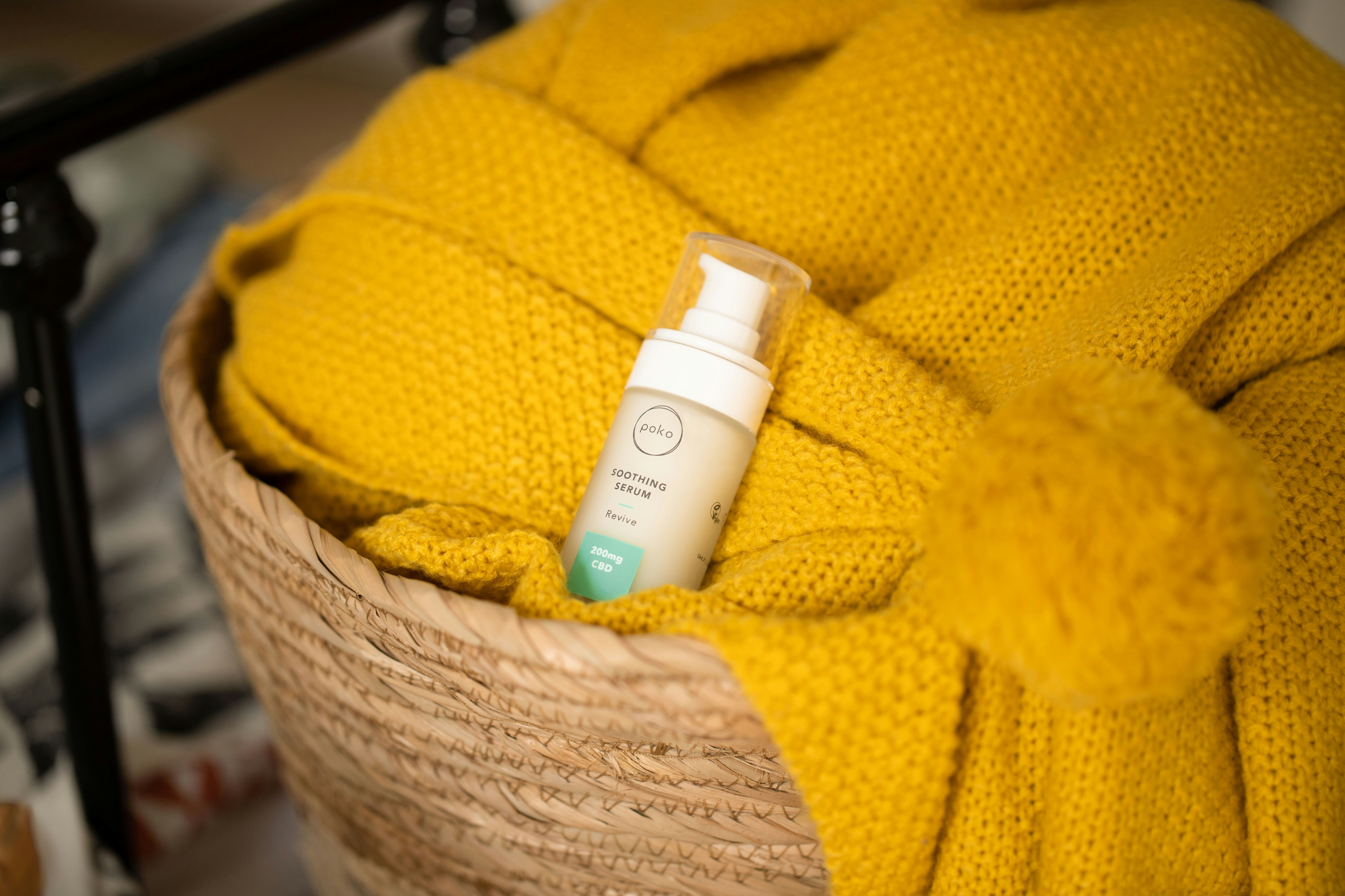 Skincare serum in basket