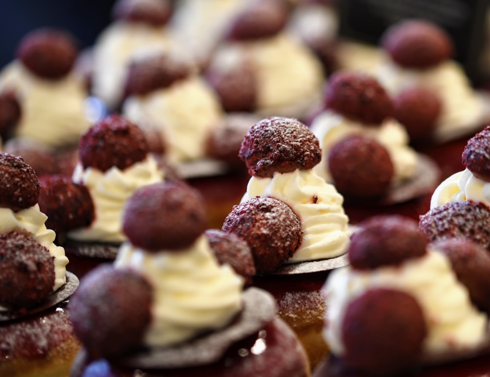 brown and white cookies with chocolate syrup