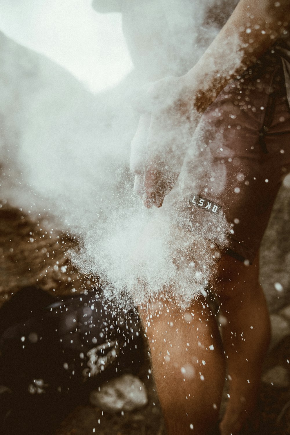 person with white powder on his body