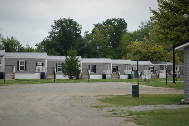 Row of manufactured and mobile homes in a residential community